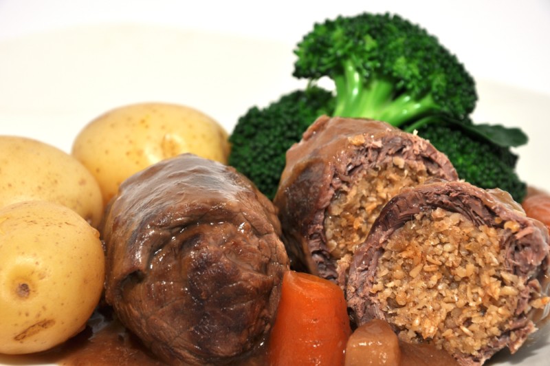 Beef Olives White Pudding / Oatmeal Stuffing / Skirlie Casserole