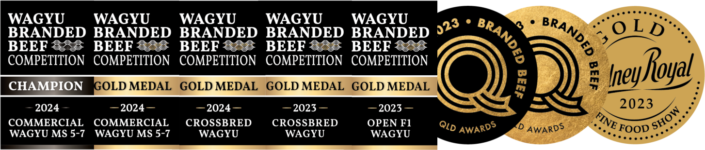ICON awards: 2024 Wagyu Branded Beef Competition Champion, commercial Wagyu MS 5–7; gold medals and 2023 Sydney Royal gold